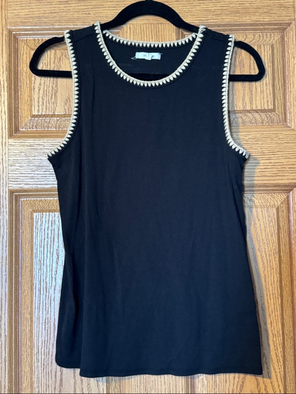 Maurices Black Sleeveless Tank with Cream Scallop Trim